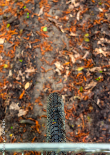 Bicycle wheel on a dirty road