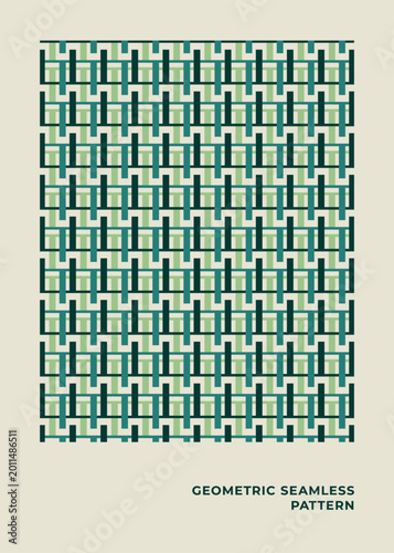 Green geometric seamless pattern with interlaced lines