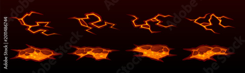 Quadro su tela Lava crack effects with glowing magma streams and volcanic rock formations