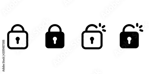 Tableau sur toile Lock and unlock icon set with closed and open padlock symbols