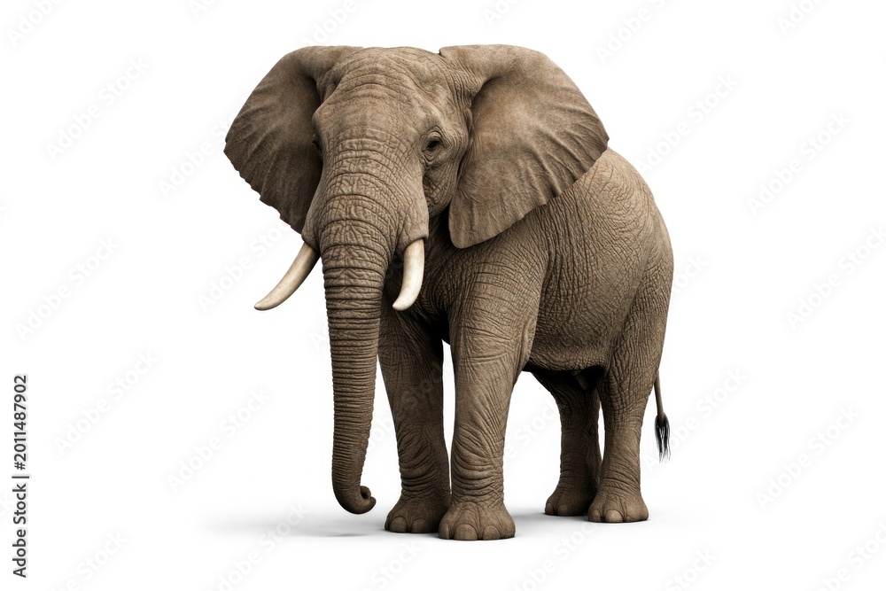 Fototapeta premium An elephant standing alone on a clean white backdrop with crisp edges