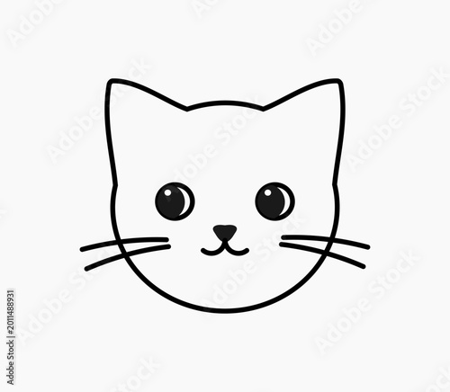 Cat head line icon design element. Cute animal vector illustration isolated on white background.