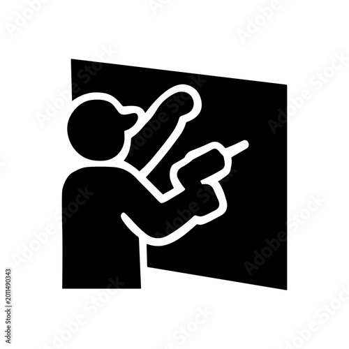 Drywall installation worker solid black icon vector illustration