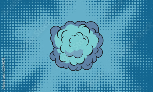 Comic book explosion cloud on blue halftone background