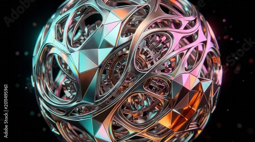 Abstract Metallic Sphere with Geometric Patterns Metallic Sphere Geometric Patterns 3D Design Colorful. Concept featuring metallic, sphere, geometric, patterns, 3d for professional commercial design.