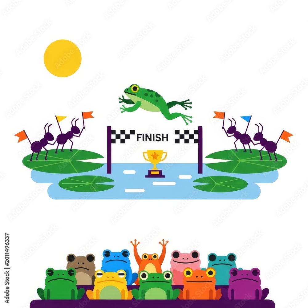 Obraz premium Frog jumping race illustration for National Frog Jumping Day