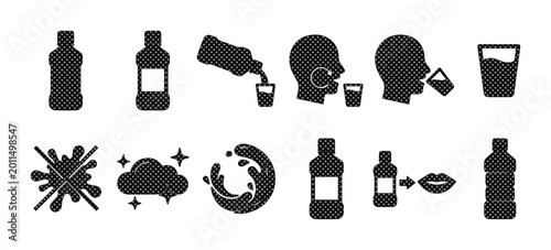 Quadro em tela Mouthwash icon set for oral hygiene, dental care liquid bottle silhouettes, 12 b
