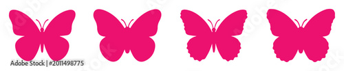 Foto Pink butterfly silhouette icons set, vibrant magenta insect vector collection, f