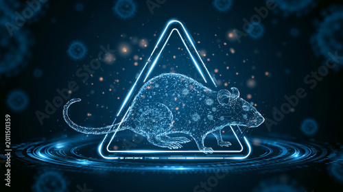 Rodent transmitting hantavirus highlighted in digital warning triangle