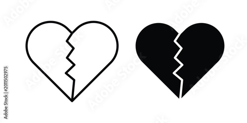 Fotografie Broken heart icon illustration design vector set in black.