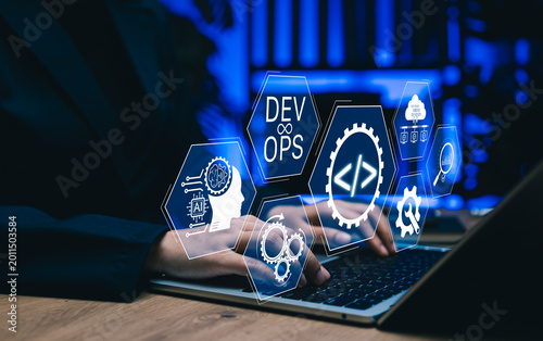 Obraz na plátne DevOps automation and AI software development concept