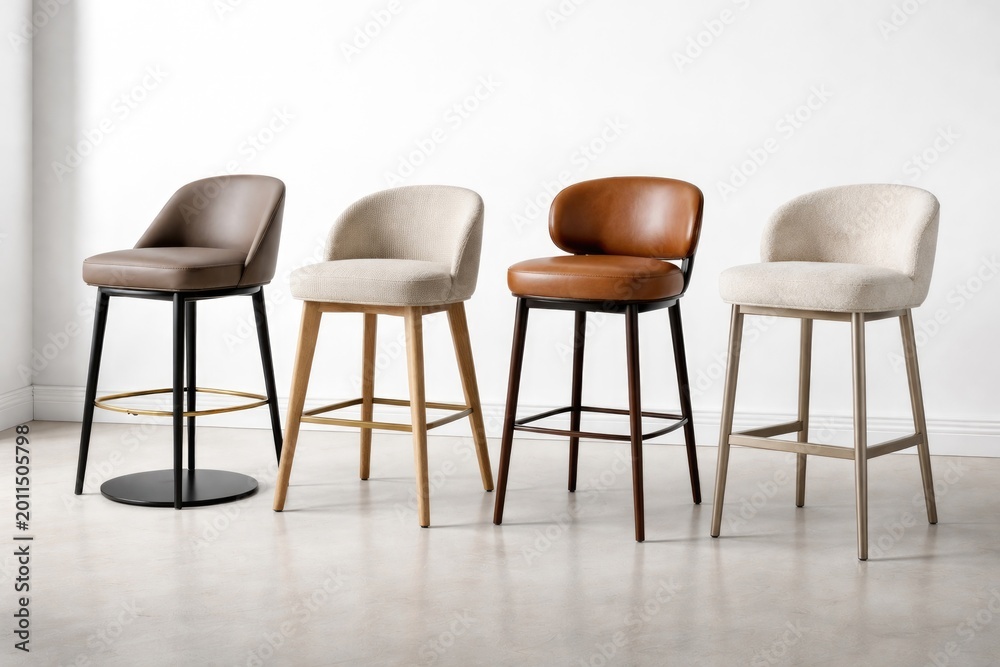 Fototapeta premium Stylish bar chair collection for kitchen counters with white background