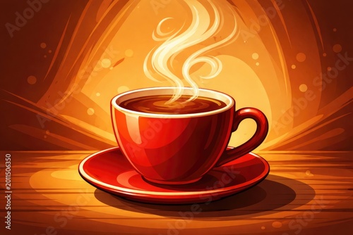 Stylized red beverage cup with visible steam in flat vector art for poster use