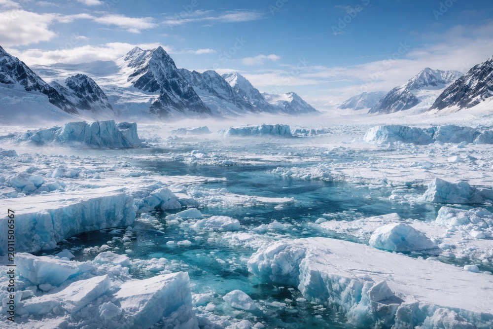Fototapeta premium Remote Antarctic ice fields in daylight