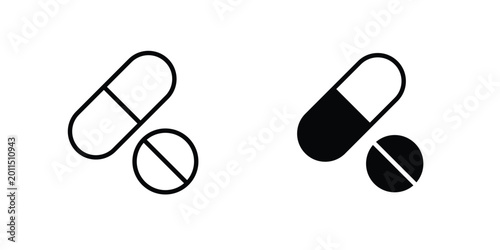 Fényképezés Medicine pills icon illustration design vector set in black.