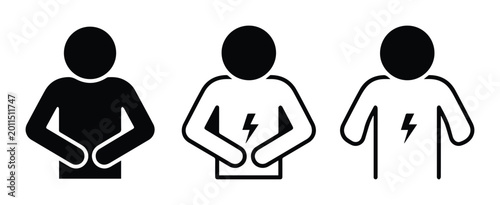 Fotografie Stomach ache icon set, abdominal pain vector symbols, person holding belly with