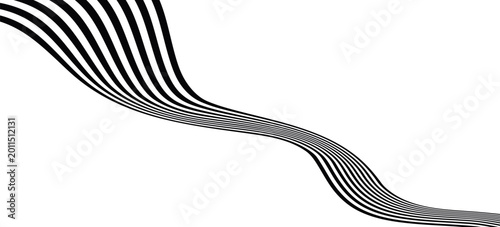 Photos Black on white abstract perspective line wave stripes with 3d dimensional effect isolated on white