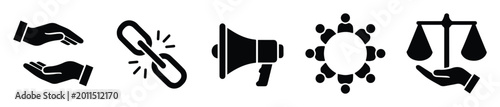 Foto Human rights icon set with 5 black vector symbols, social justice and equality i