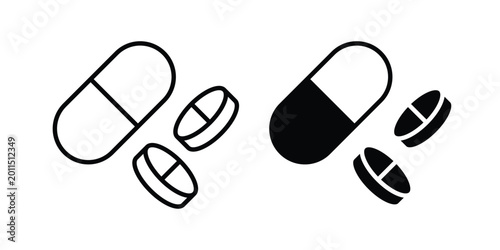 Painkiller pills icon illustration design vector set in black.