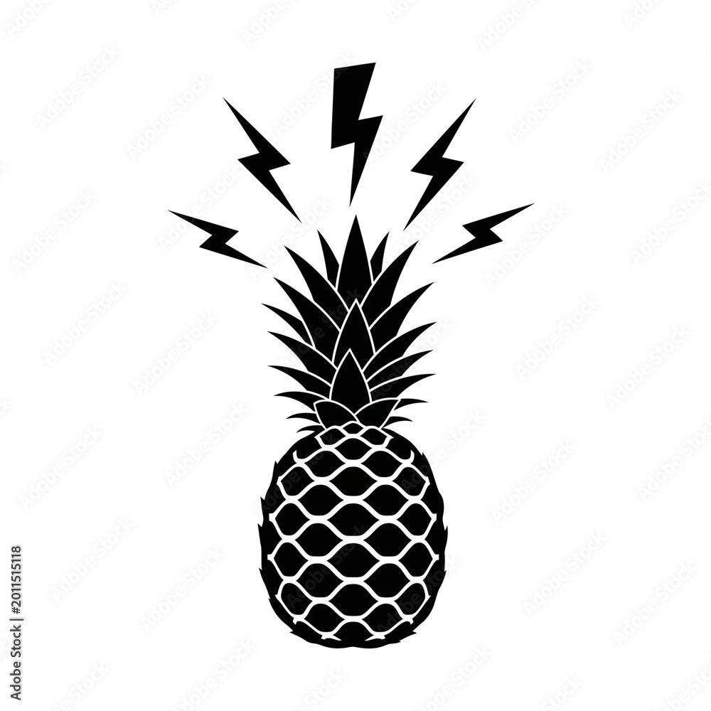Obraz premium Pineapple with Lightning Bolts Icon, Tropical Fruit with Electric Energy Symbol, Vector Art