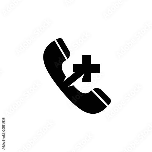 Phone icon with plus sign, symbol for add call, new contact, or incoming call