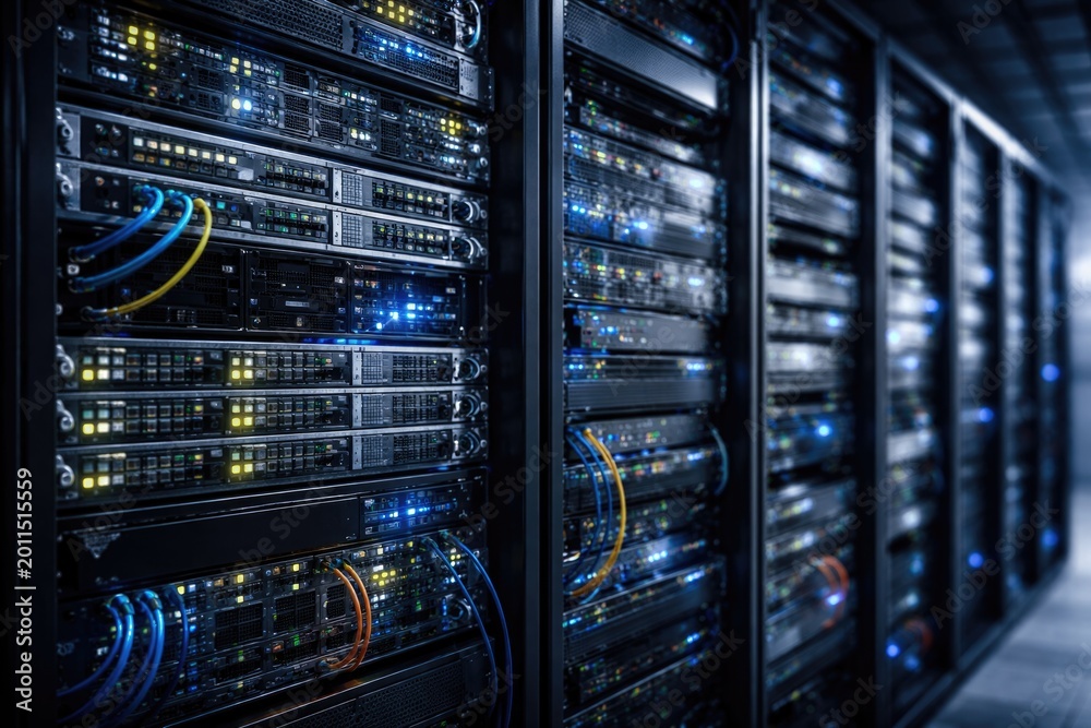 Naklejka premium Server hardware supporting network infrastructure in data room