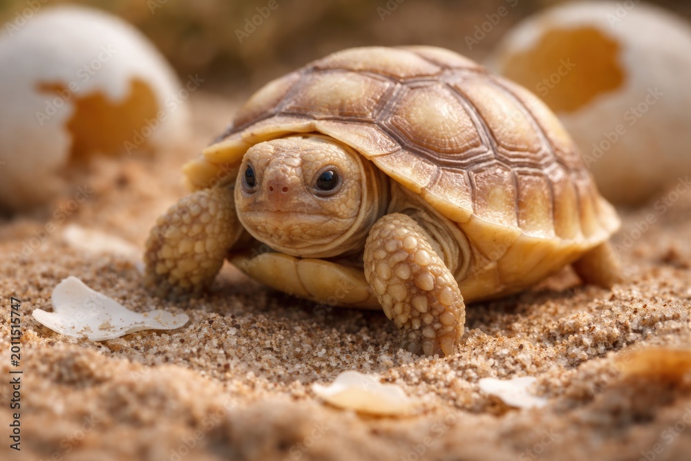 Obraz premium Newly born African spurred tortoise baby with delicate shell textures