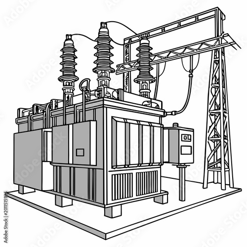Foto electrical transformer station illustration detailed line drawing with gray shad