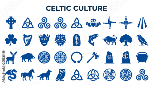 Foto Celtic Culture Symbols Icons Collection Ancient Irish Heritage Art Elements