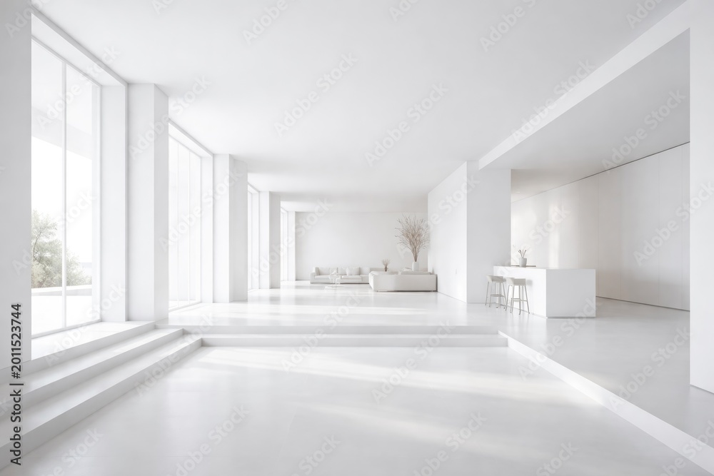 Fototapeta premium Minimalist white interior architecture background showcasing open space concept