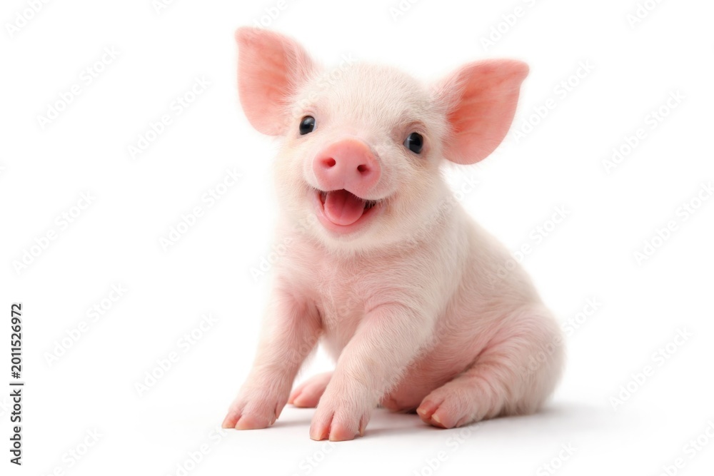 Naklejka premium Playful piglet featured on a plain white studio background