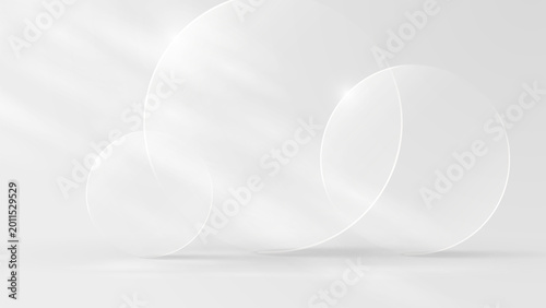 Tableau sur toile Transparent Circular Acrylic Panels On Minimal White Background Shapes