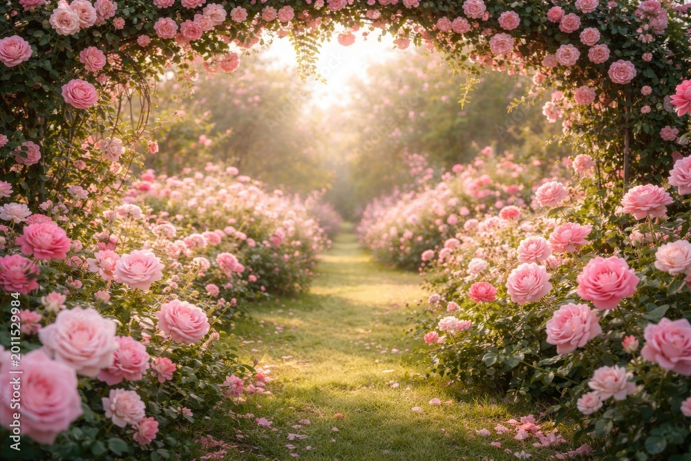 Naklejka premium Romantic pink rose garden backdrop and clear copy space