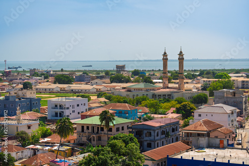 Banjul city in Gambia elevated view showcasing a mosque