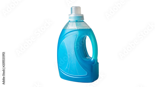 Tableau sur toile Blue plastic bottle of liquid laundry detergent for household cleaning and laund