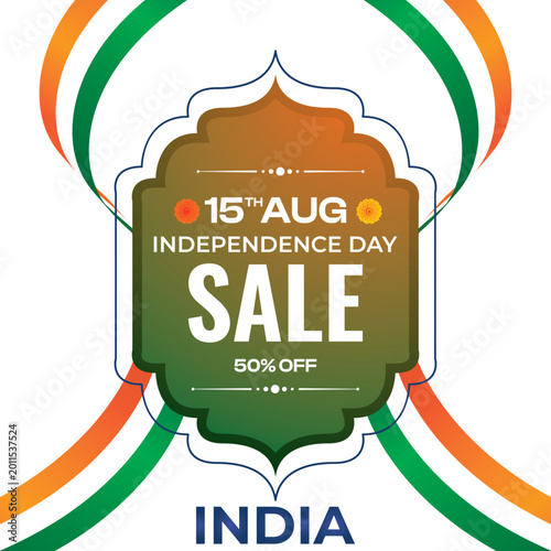 Independence day of India freedom festival offer sale concept. 50% off on shopping.