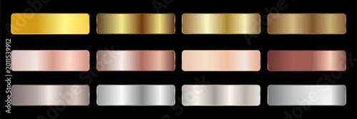 Collection of gold silver bronze and rose gold gradient texture background vector