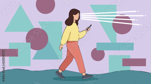 Photos Digital distraction: Person walking, focused on smartphone screen