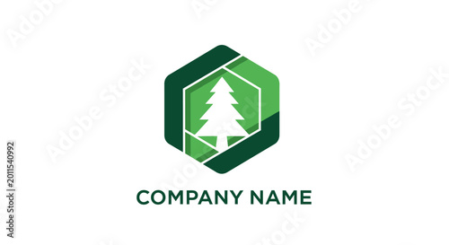 Modern Hexagonal Logo Design Featuring a Stylized Evergreen Tree.