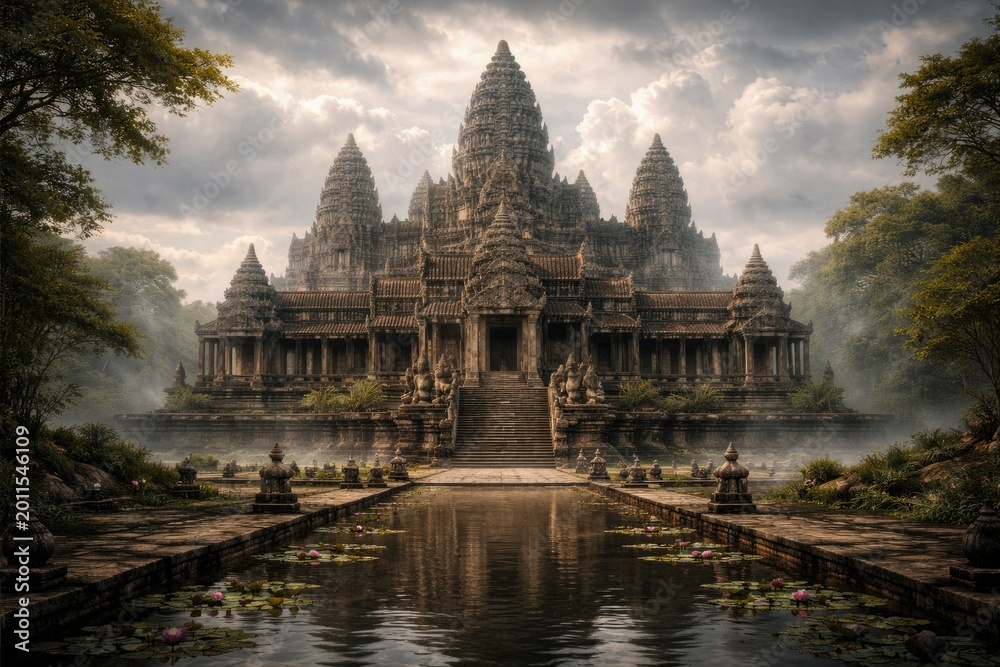 Fototapeta premium Majestic temple scene on a calm cloudy day
