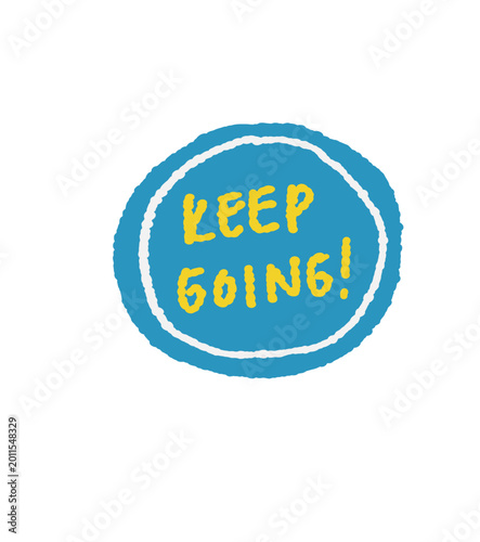 Keep Going! Handwritten Motivational Quote Sticker on Blue Circular Background