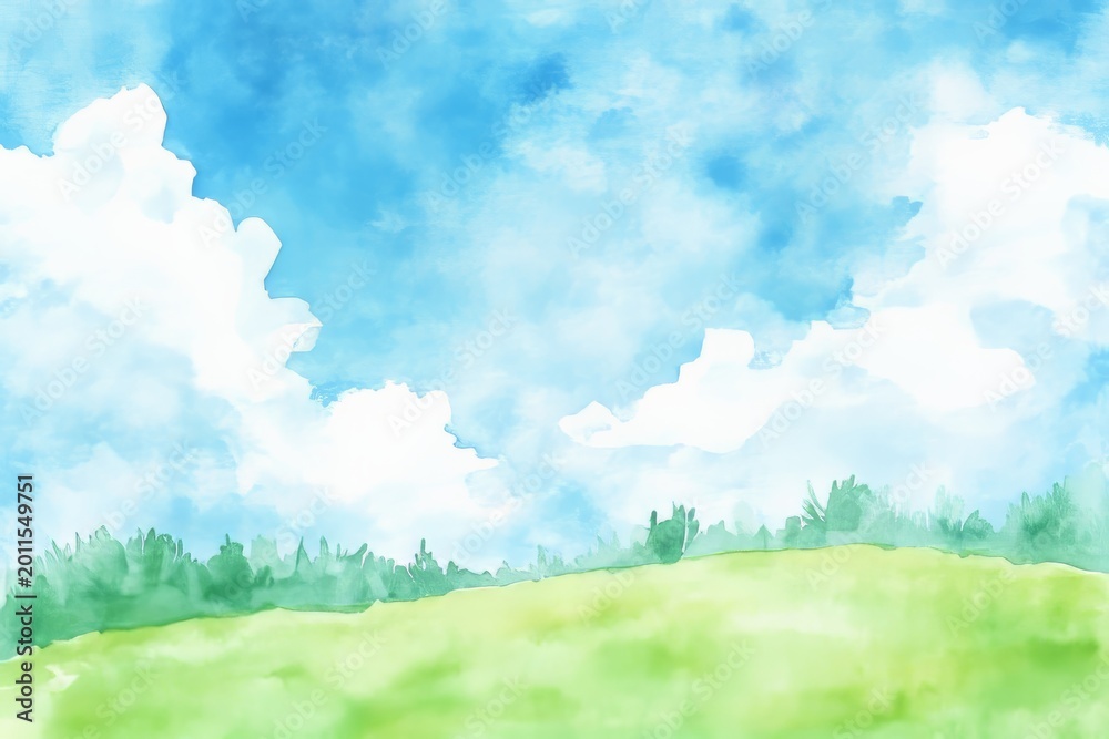 Fototapeta premium Bright blue sky with white clouds over green hills during daytime in a natural landscape setting