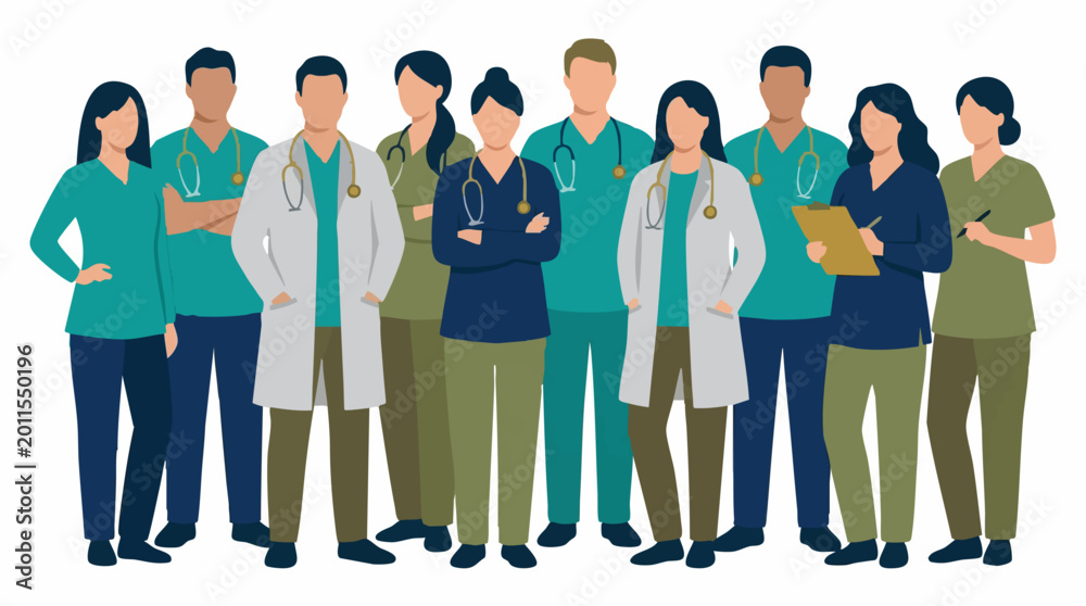 Obraz premium Diverse Team of Healthcare Professionals: Doctors, Nurses, Medical Staff