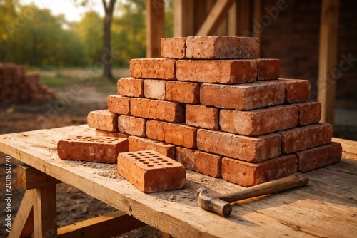 red bricks stacked in a pil...