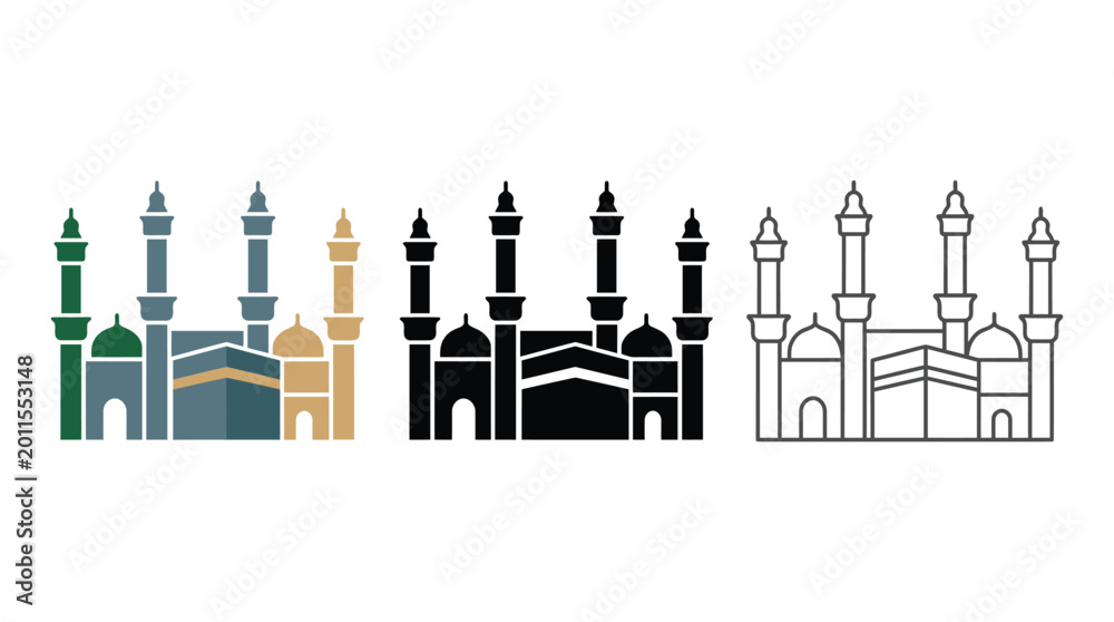 Obraz premium Mosque architecture icon featuring kaaba representing islamic culture and religious worship.