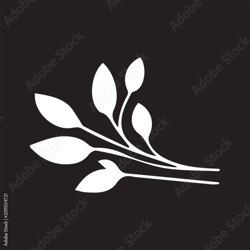 Delicate White Plant Sprig in Minimalist Black Background with Copy Space for Design