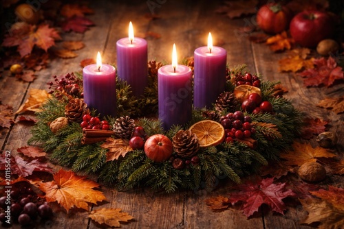 Purple candles glowing in a...