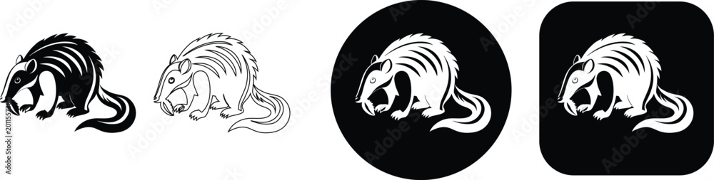 Obraz premium Sabre-toothed animal silhouette and outline on a white background, sabertooth