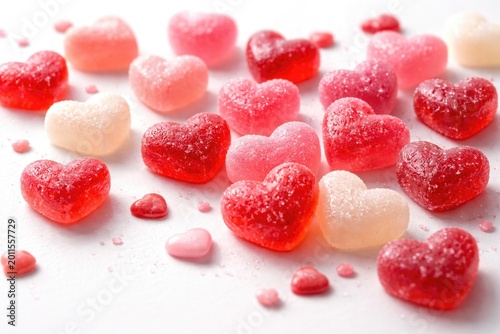 Heart shaped candies scatte...