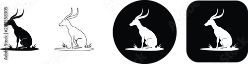 Foto Silhouette and outline of a gazelle sitting in grass on white and black backgrou